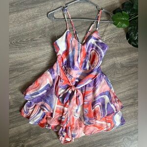 Inspired hearts jacquard tiered flowy romper